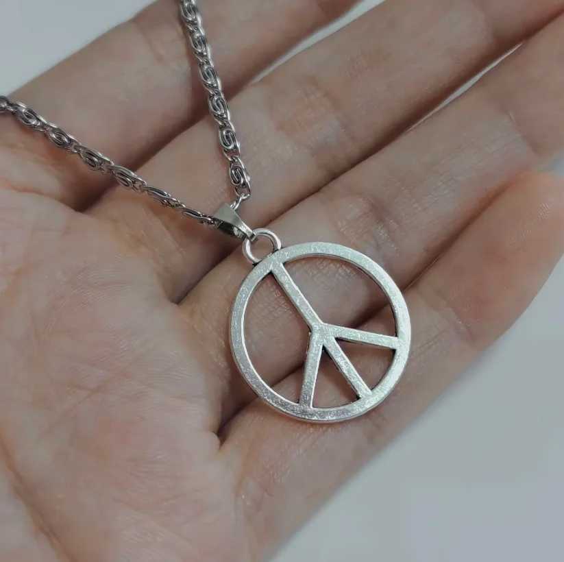 Peace Sign Necklace Hippie Stainless Steel Chain Necklace Gothic Jewelry GiftC250407