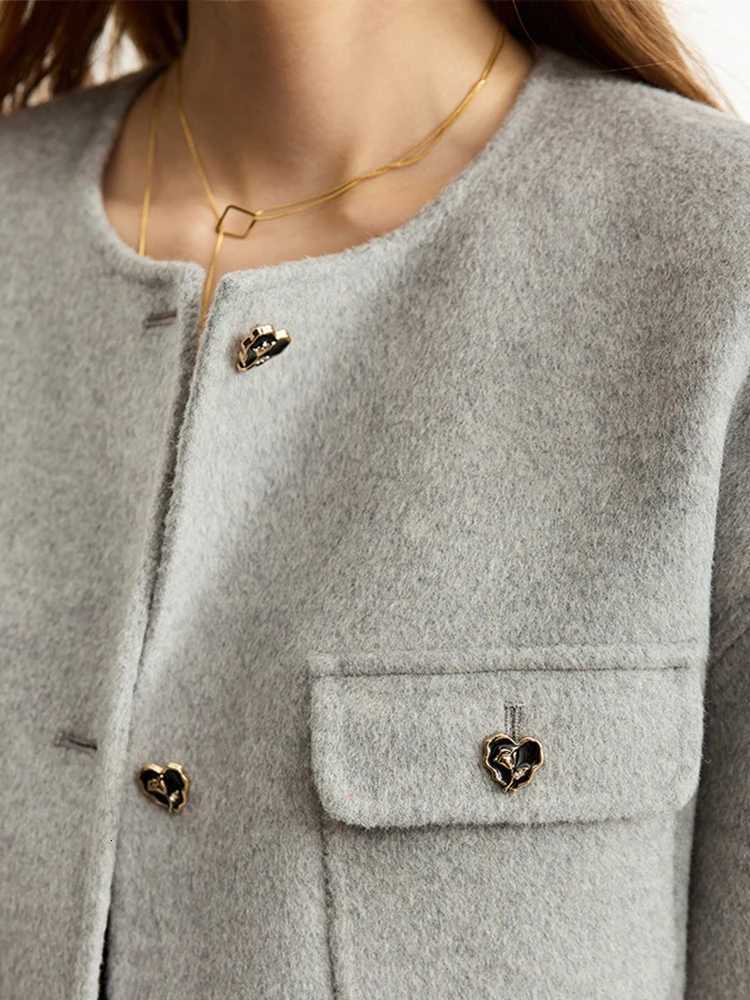 AMII Minimalist Small Fragrant Woolen Coat for Women 2023 Winter New Medium Long Coat Trendy Crewneck With Belt Blends 12364001T251101