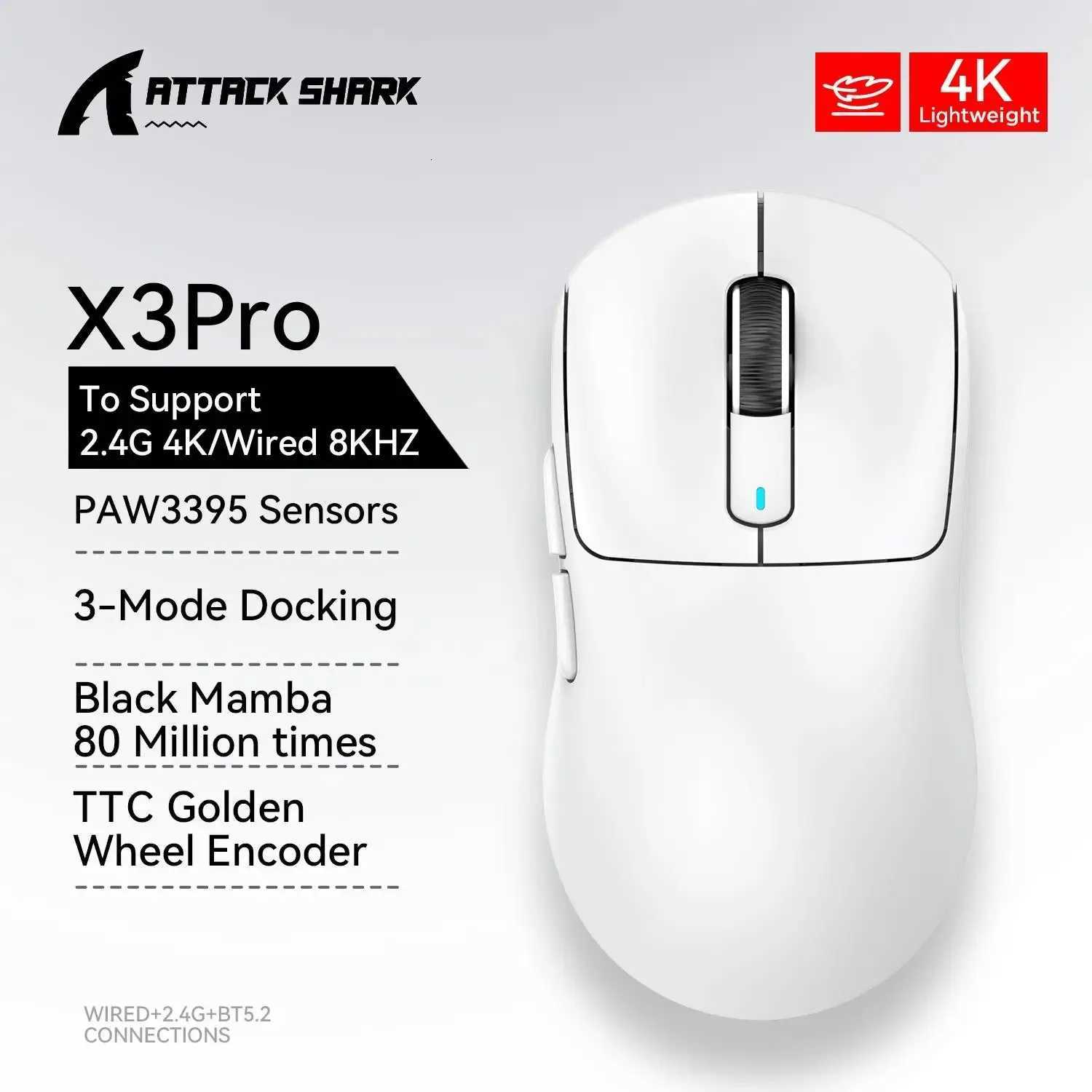 Attack Shark X3 X3Pro Wireless Gaming Mouse 26K DPI PAW3395 Sensor TriMode 8K Polling Rate UltraLightweight Programmable Butto X251101