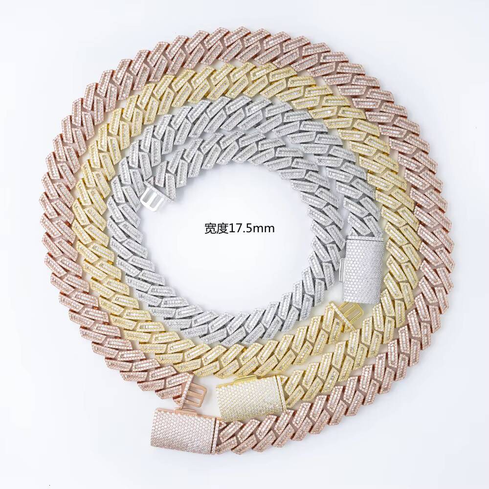 Cuban Link Chain Hiphop 925 Sterling Silver Diamond Tester Moissanite Rose Gold Plated Full Jewelry Necklace Chain