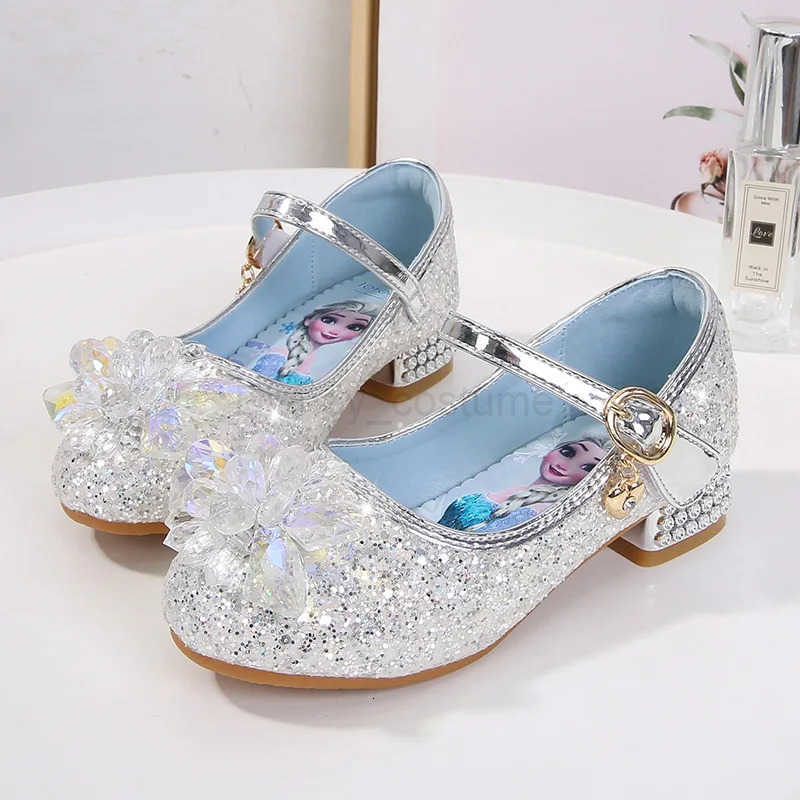 Disney 2024 Spring New Childrens Shoes Ice And Snow Romance Princess Elsa Shoes Girls Fashion Sandals Crystal Princess Shoes H251101