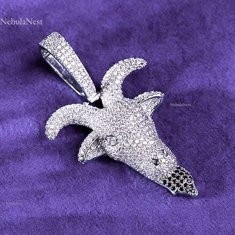 Pass Dia Tester Hip Hop D Color Iced Out Moissanite Men's Goat Head Pendant With Sterg Sier GRA
