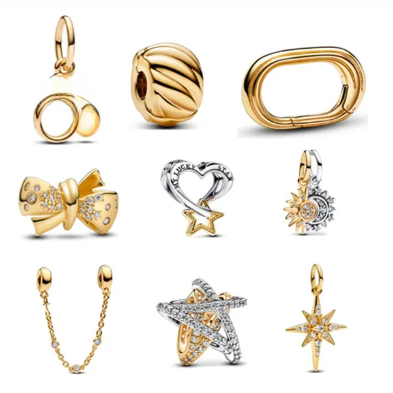S925 Sterling Silver Gold Bow Heart Sun Moon Designer charm Pendant Eight-pointed Star DIY Bracelet Womens Bracelets Charms Jewelry Fashion Accessories