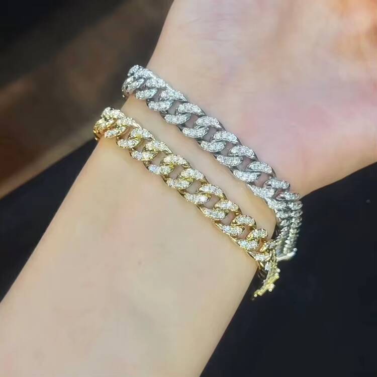 Hiphop Fashion 18K Cuban Natural Diamond Bracelet Full Diamond Exaggerated Jewelry Couple Chain