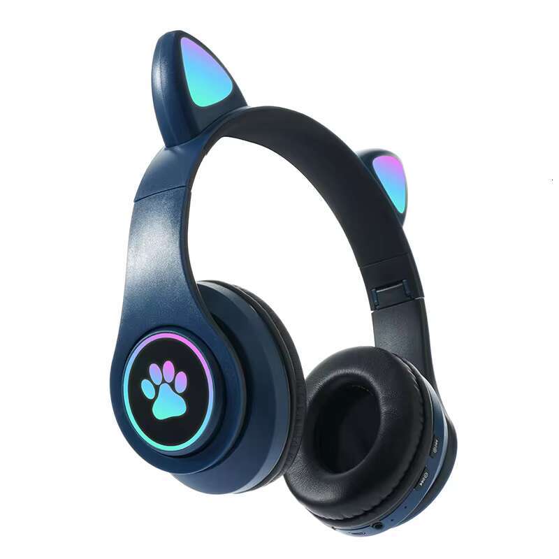 B39B Glowing Ears Cute Cool BT Gaming Headset On-Ear & Over-Ear Headphones with Cat Claws Design