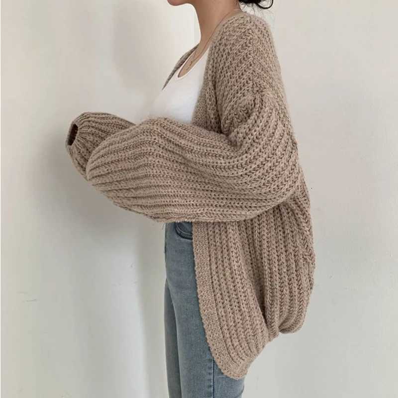 Casual Loose Knitted Cardigan for Women Autumn Winter Lantern Sleeve Sweater Cardigan Woman Soft Solid Color Outwear MujerT251101