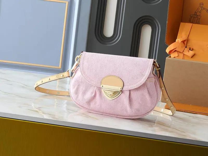 10A High quality New Pink Designer denim Jean Bag Women Chain Handbag Double Zipper Underarm Bag Shoulder Bag Liv Pochette Series M14159