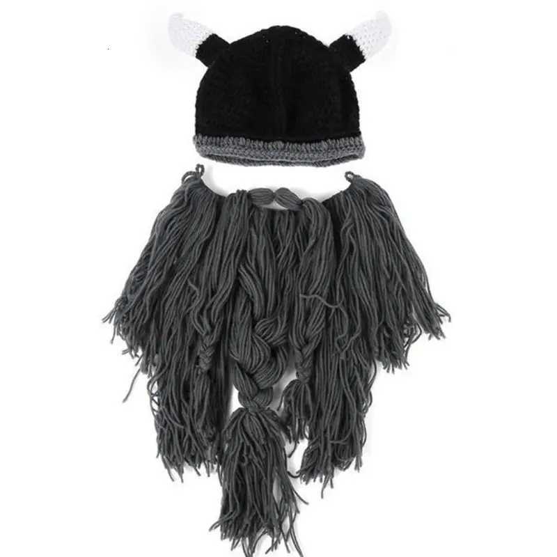 Funny Viking Beard Knit Beanie Hat Winter Warm Mask Cap for Creative Pirate Horn Hat for Halloween Cosplay Masquerade PaXJ251101
