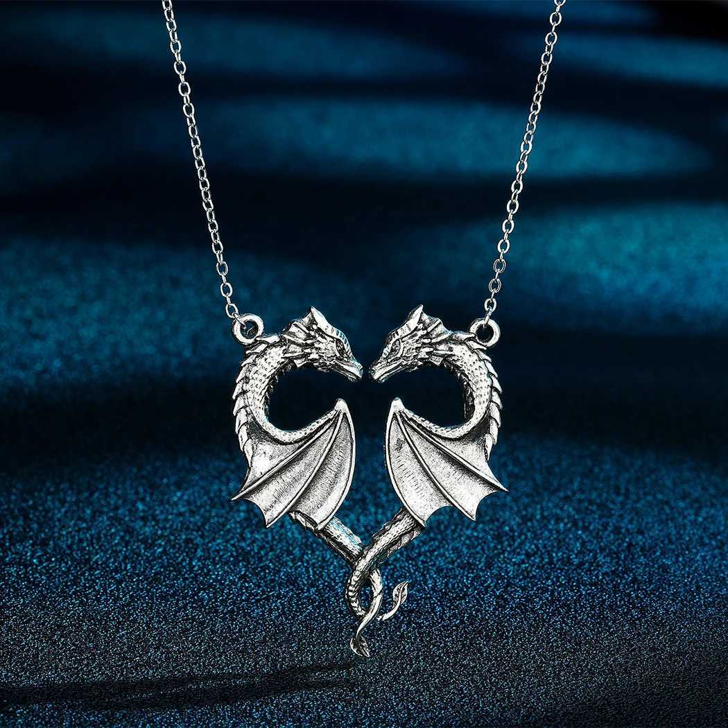Kinitial April Mothers Day Gift Stainless Steel Dragon Necklace Heart Shape Love Symbol Pendant Jewelry Pendant NecklaceC250407