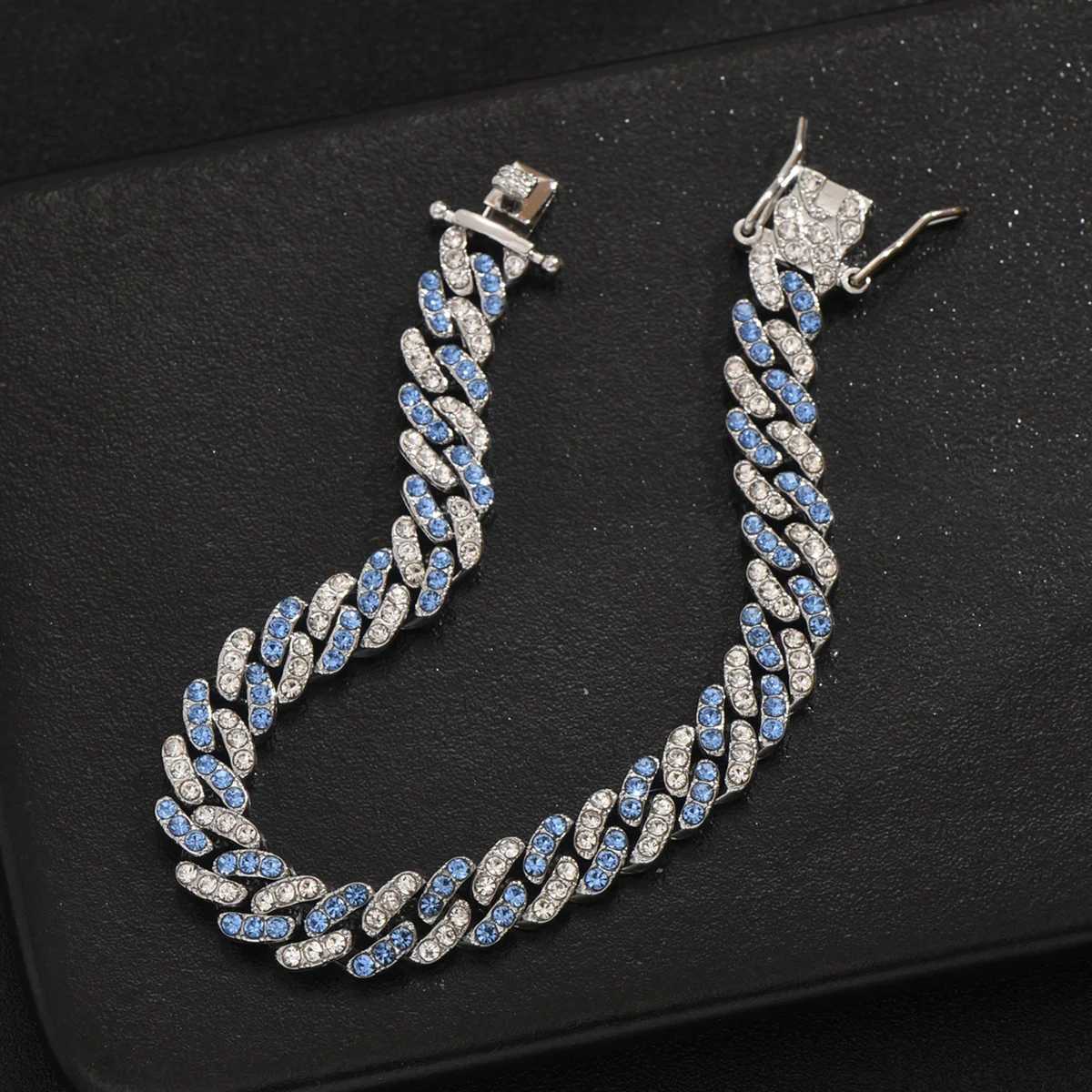 Hip Hop Cuban Bracelet Mens Full Gloss Crystal Stone Wide Two tone Bracelet Fashion Statement Jewelry Y250329