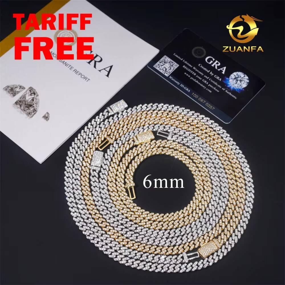 Pass Diamond Tester VVS Moissanite Lab Diamond Silver 925 6MM Cuban Bracelet and Chain Hip Hop Iced Out Jewelry Cuban Link Chain