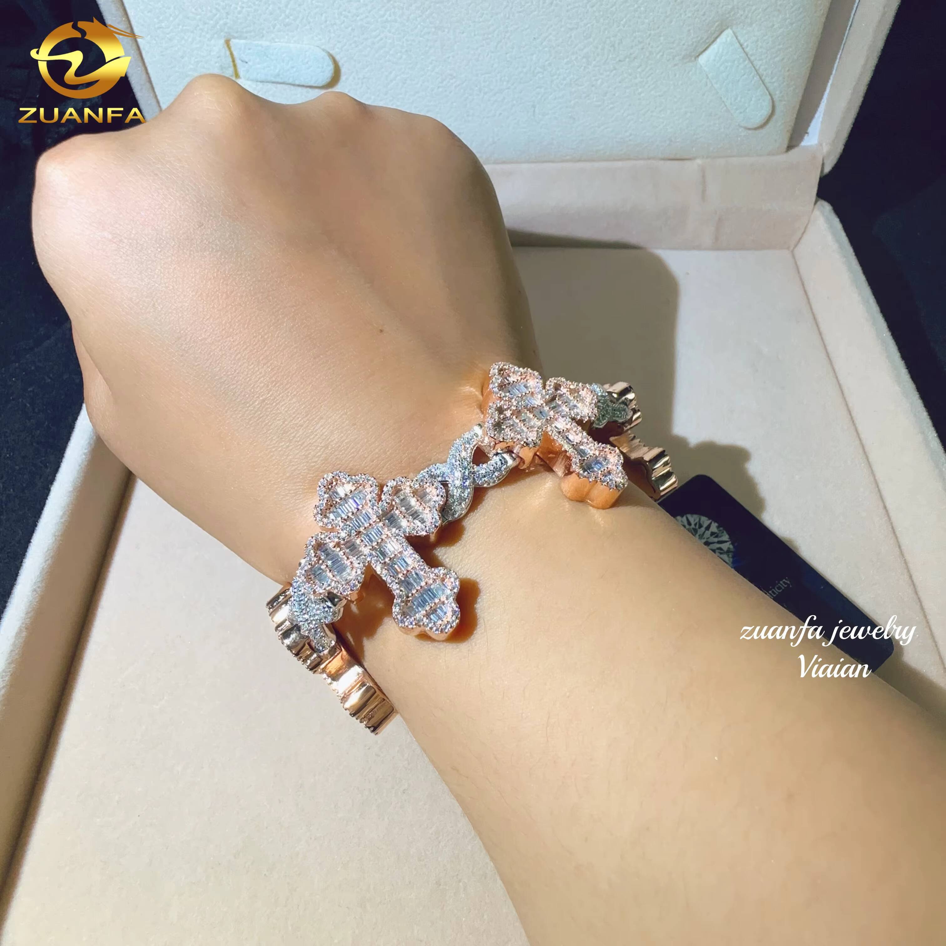 Fashion Fine Jewelry Sterling Silver 925 Vvs Moissanite Lab Diamond Hip Hop Iced Out Jewelry 12mm Cuban Link Chain Bracelet Men