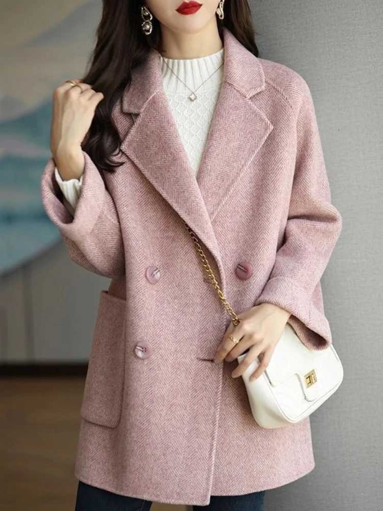 Autumn and Winter New Korean Style Women Loose Plus Size Western Style Midlength Casual Coat Solid Color Woolen Suit JacketT251101