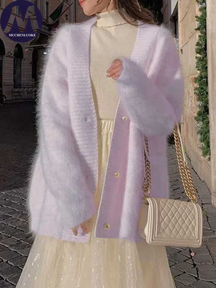 Womens Elegant VNeck Loose Sweater Beautiful Tops Korean Fashion Gentle Wind Womens Clothing Cardigan Autumn WinterT251101