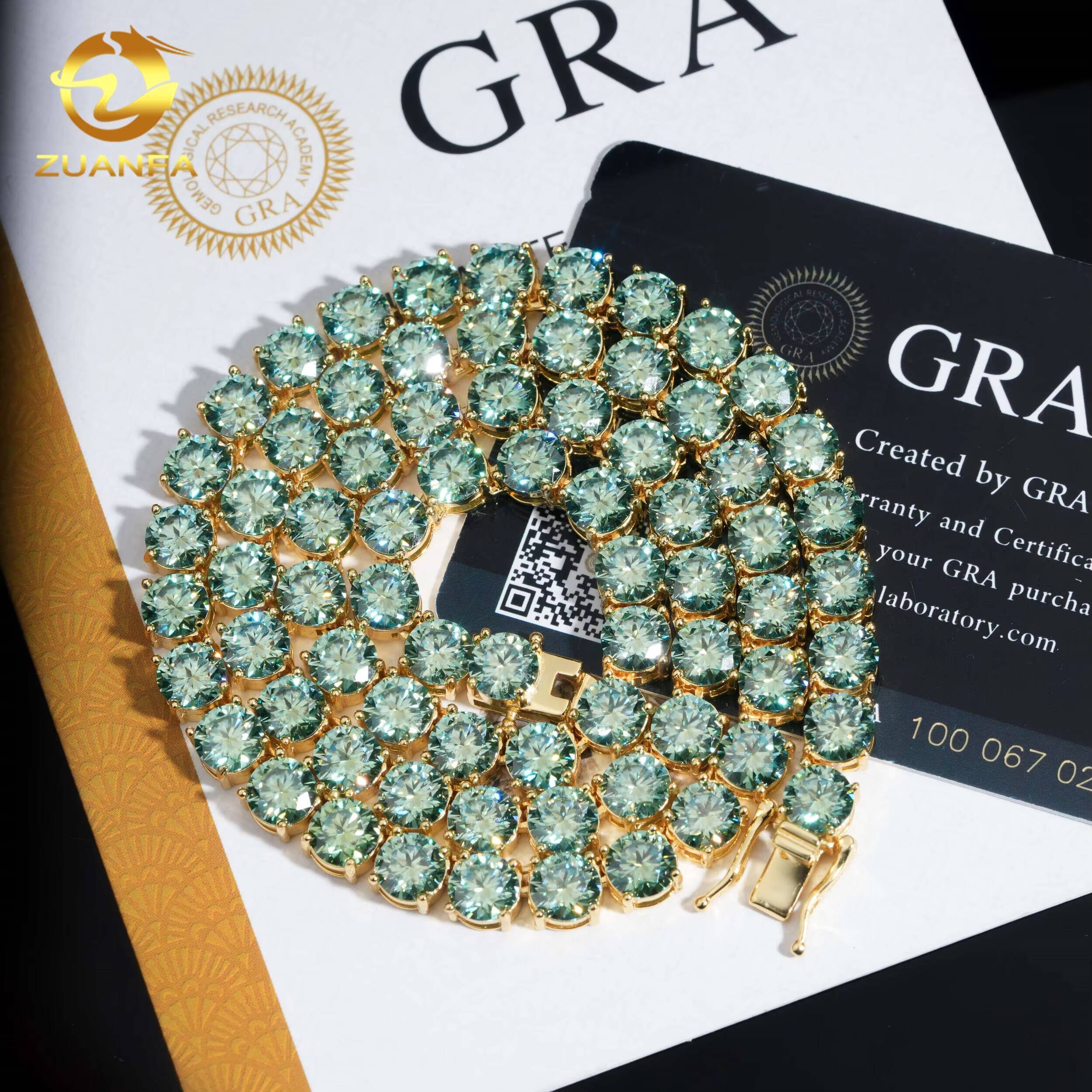 Popular Original Color Blue Green Moissanite Chain Tennis Necklace 65mm Hip Hop Jewelry Tennis Chain Tennis Chain Bracelet