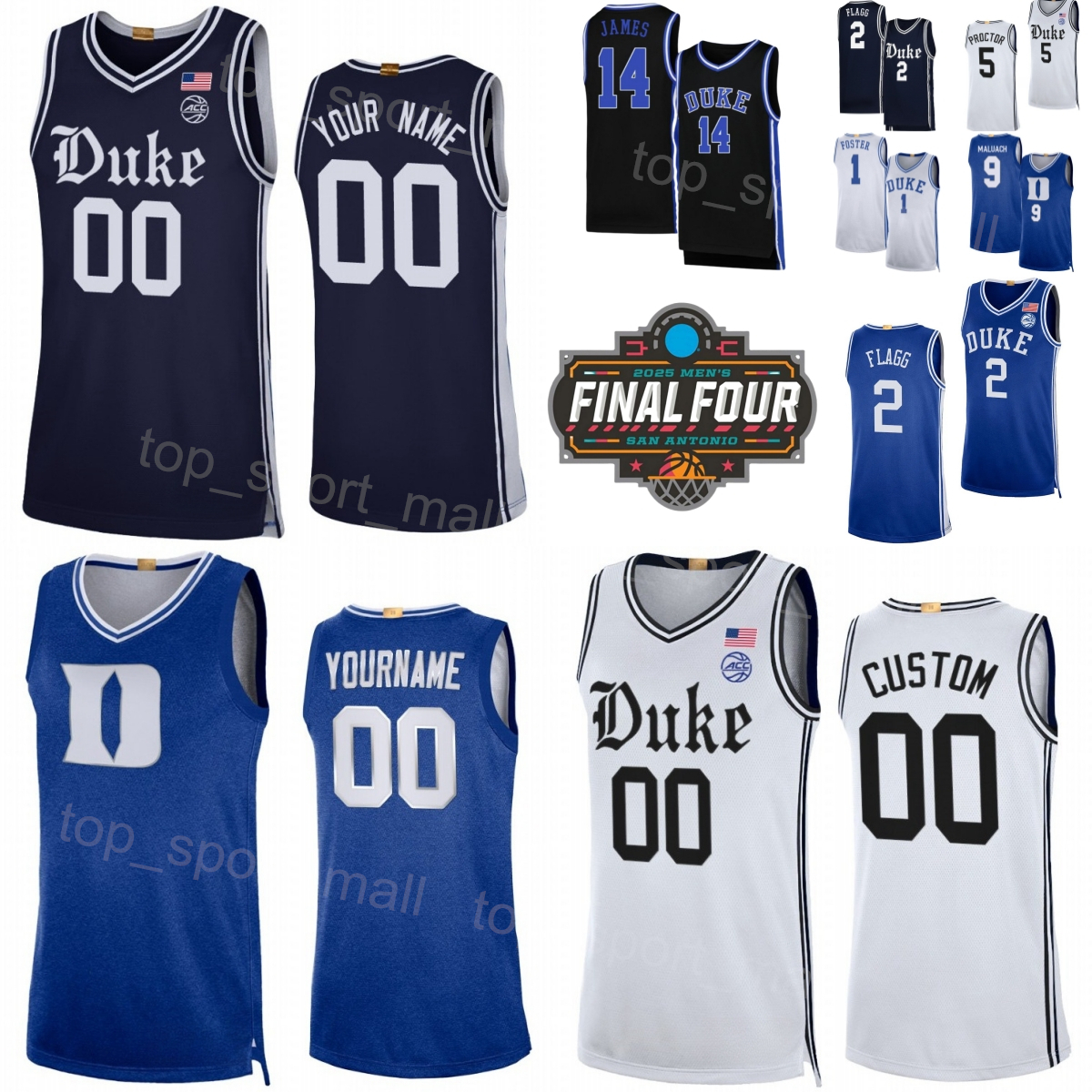 Print College 2025 Finals Four Basketball Jersey Mans 2 Cooper Flagg 7 Kon Knueppel 5 Tyrese Proctor 14 Sion James 9 Khaman Maluach 3 Isaiah Evans 1 Caleb Foster
