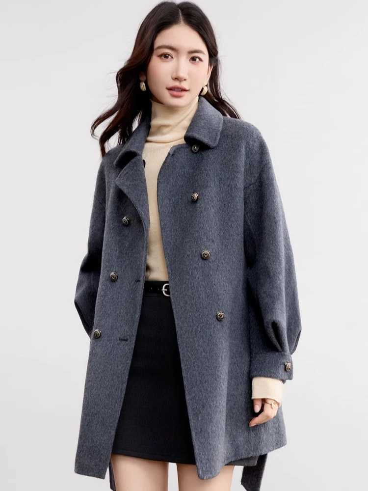 SENTUBILA MidLength Wool Coat for Woman 2025 Winter Solid Detachable Belt Jackets Doublesided Woolen Coats Elegant W54OG3688XT251101