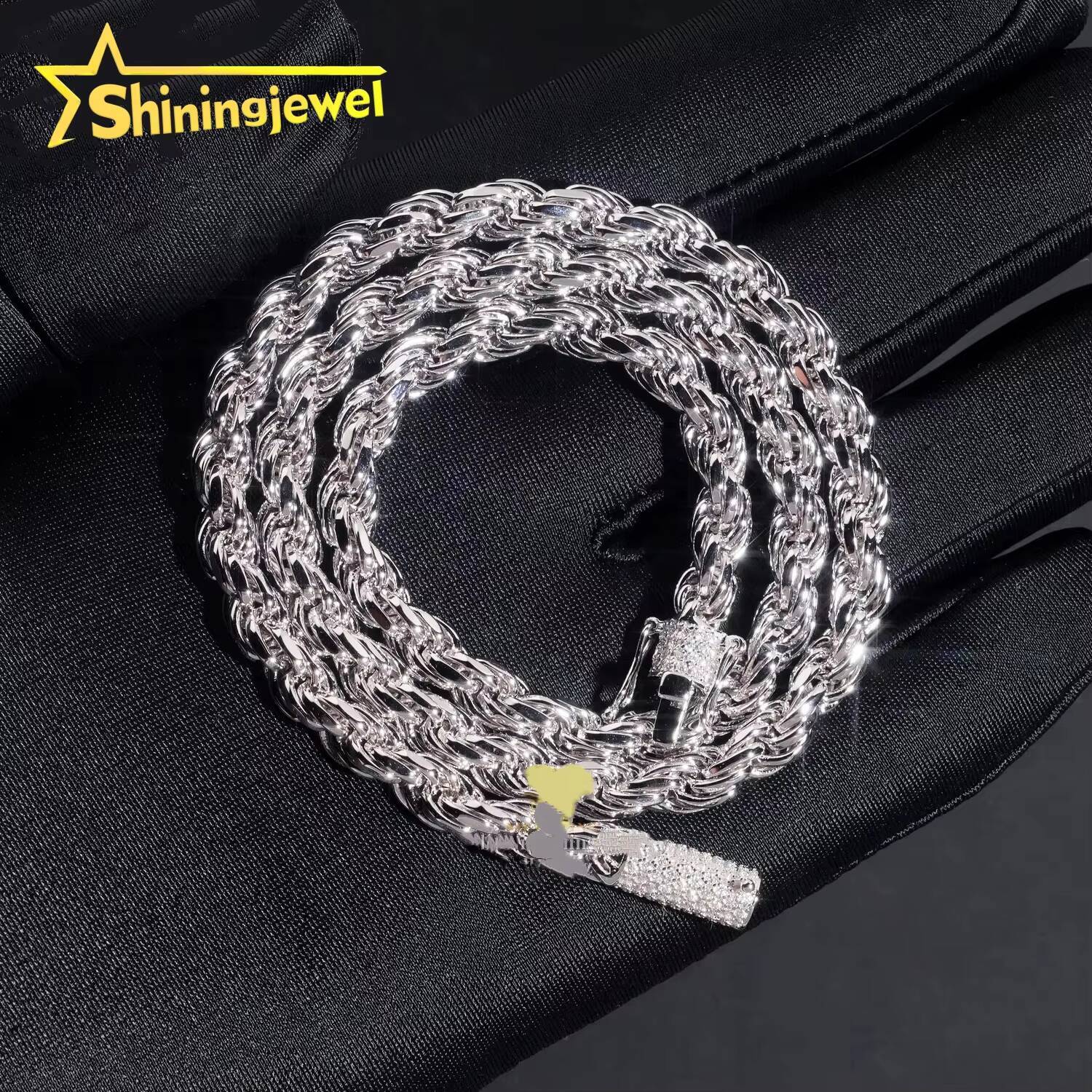 Real Gold Plated 6mm Pass Diamond Tester Stainless Steel Moissanite Rope Chain Cadena Not Tarnish