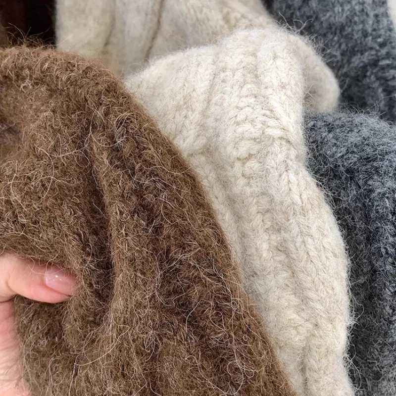 Autumn Winter New Lazy Style Loose Knitted Women Cardigan Retro Solid Double Zipper Turndown Collar Sweater Thicken Loose TopsT251101