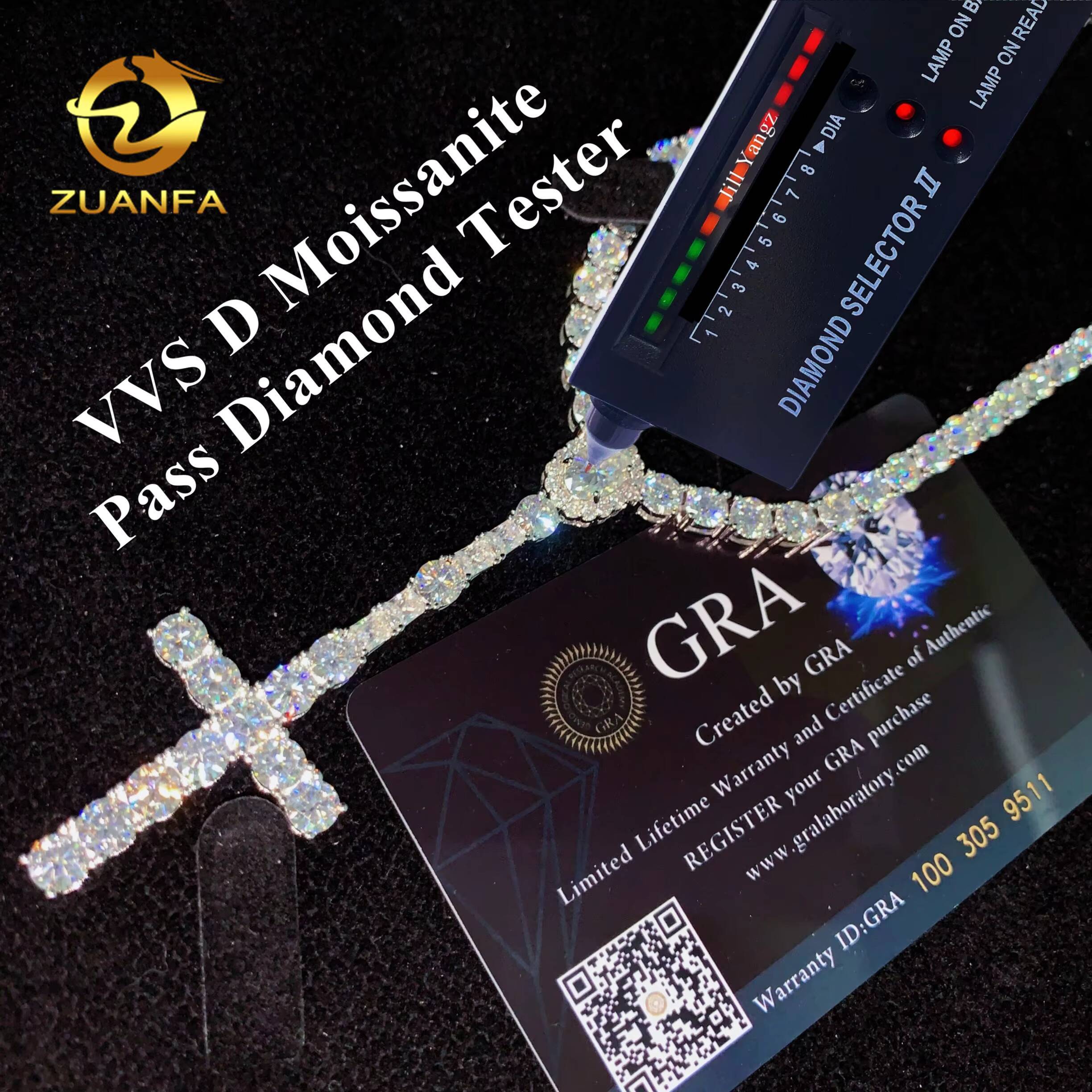 Hot Selling Cross Moissanite Tennis Chain Necklace Pendant Set 925 Sterling Silver Iced Out Hip Hop Jewelry