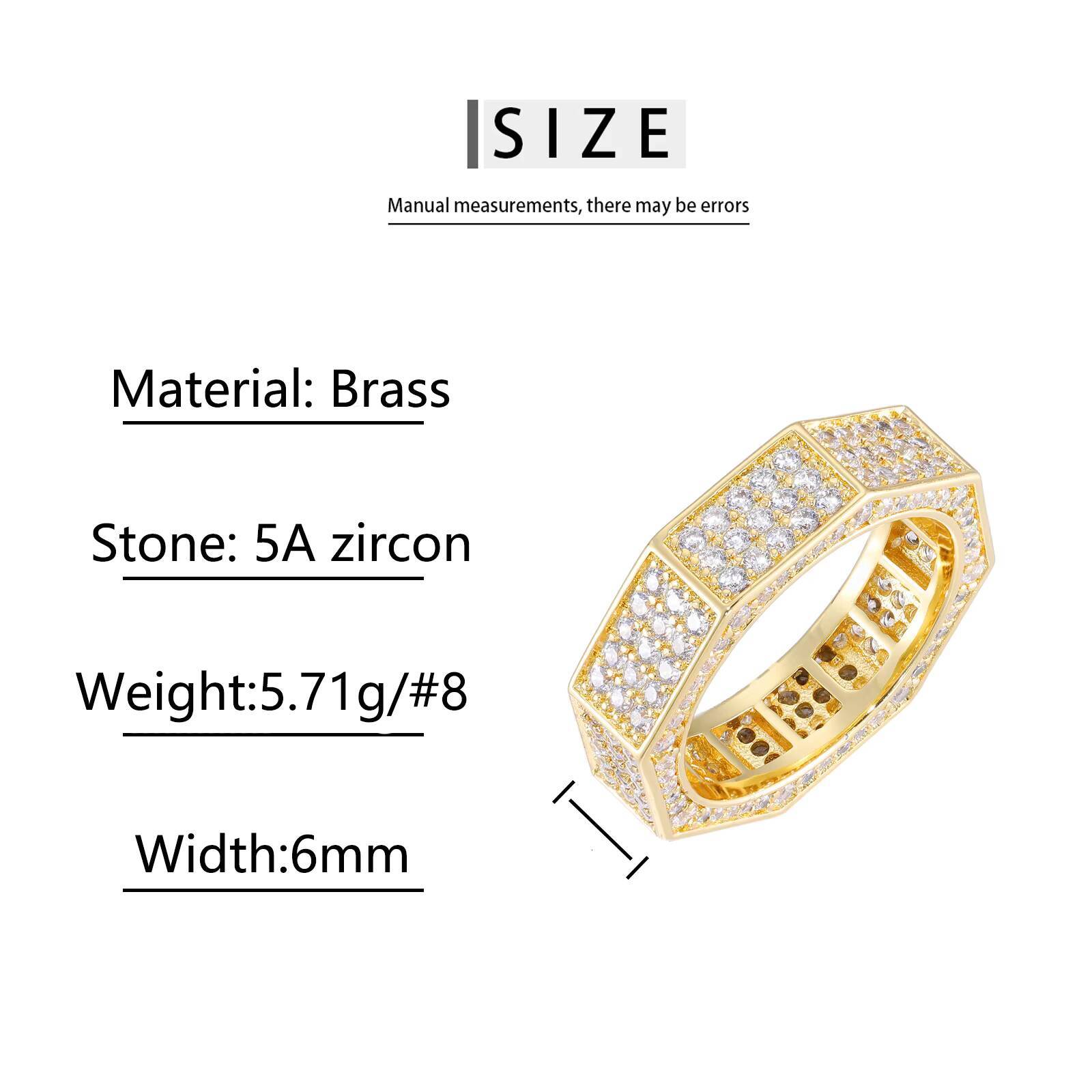 Wholesale Classic Hip Hop Style Jewelry White Gold Brass Prong Setting Full 5A Zircon Diamond Octagonal Geometric Ring for Men