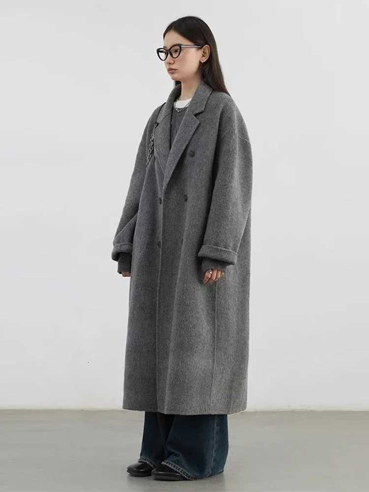 CHIC VEN Women Woolen Coat Doublebreasted Basic Loose Casual Retro New Long Doublesided Female Overcoat Autumn Winter 2024T251101