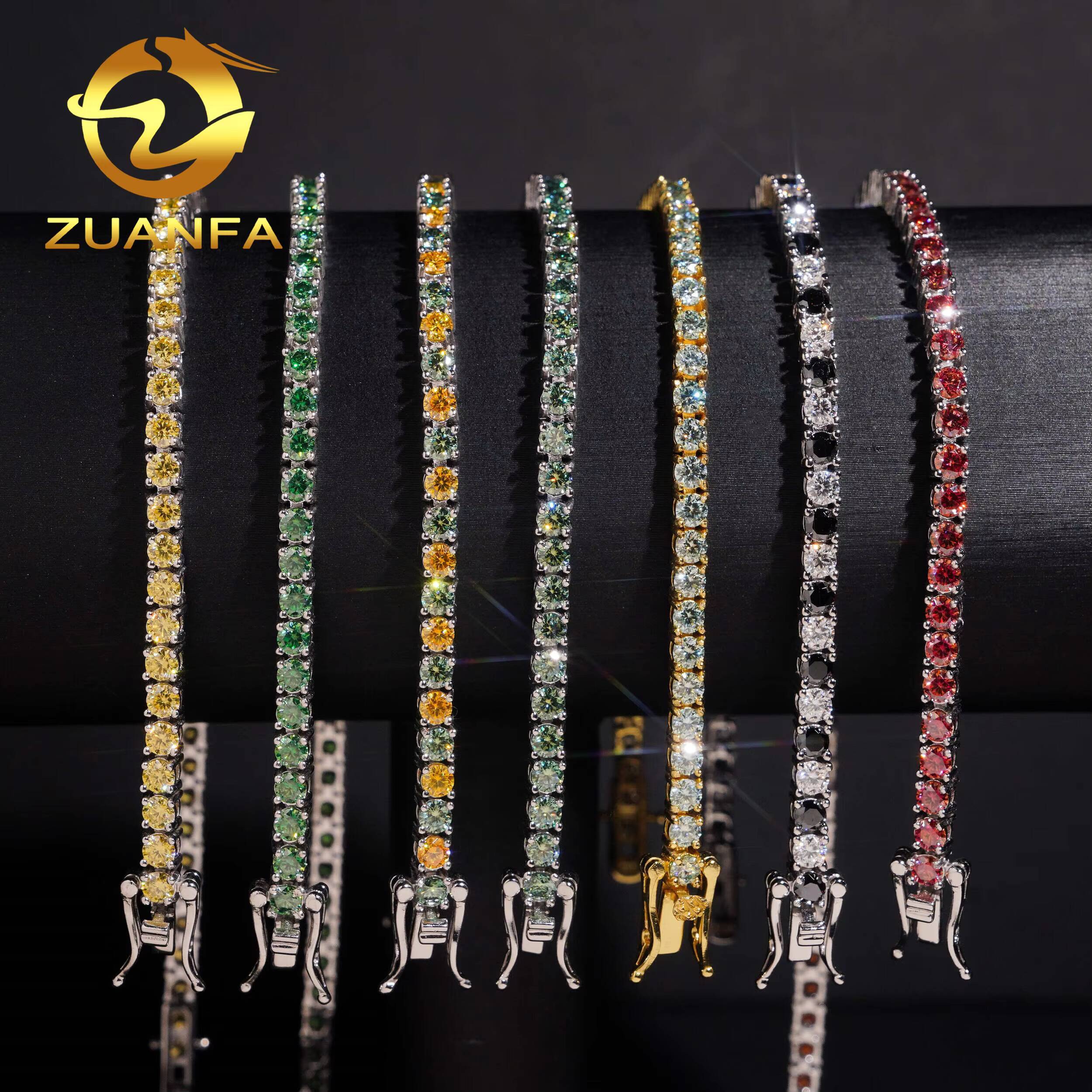 Pass Diamond Tetser 3mm Round Cut Color Moissanite Bracelet Women Men 925 Silver Diamond Tennis Bracelet Hip Hop Jewelry