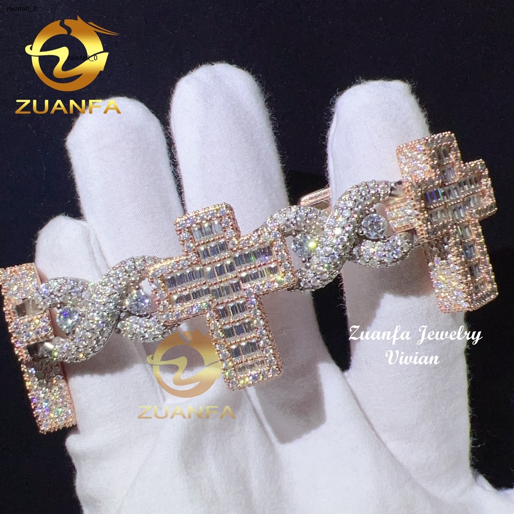 Fine Jewelry Silver 925 Vvs Moissanite Hip Hop Jewelry Iced Out Diamond Cross Cuban Bracelet Cuban Link Chain