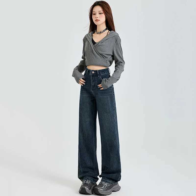 Casual Ladies Jeans Relaxed Fit Vintage Style High Waist Wide Leg Trousers Heavyweight Draping Straight Long Pants Autumn Winter J251031