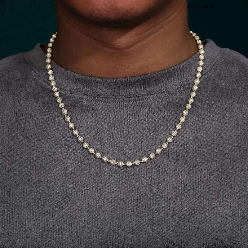 New Hip Hop Jewelry Rapper's 5mm Sterg Sier VVS Moissanite Dia Iced Out Bead k Chain Necklace For Men