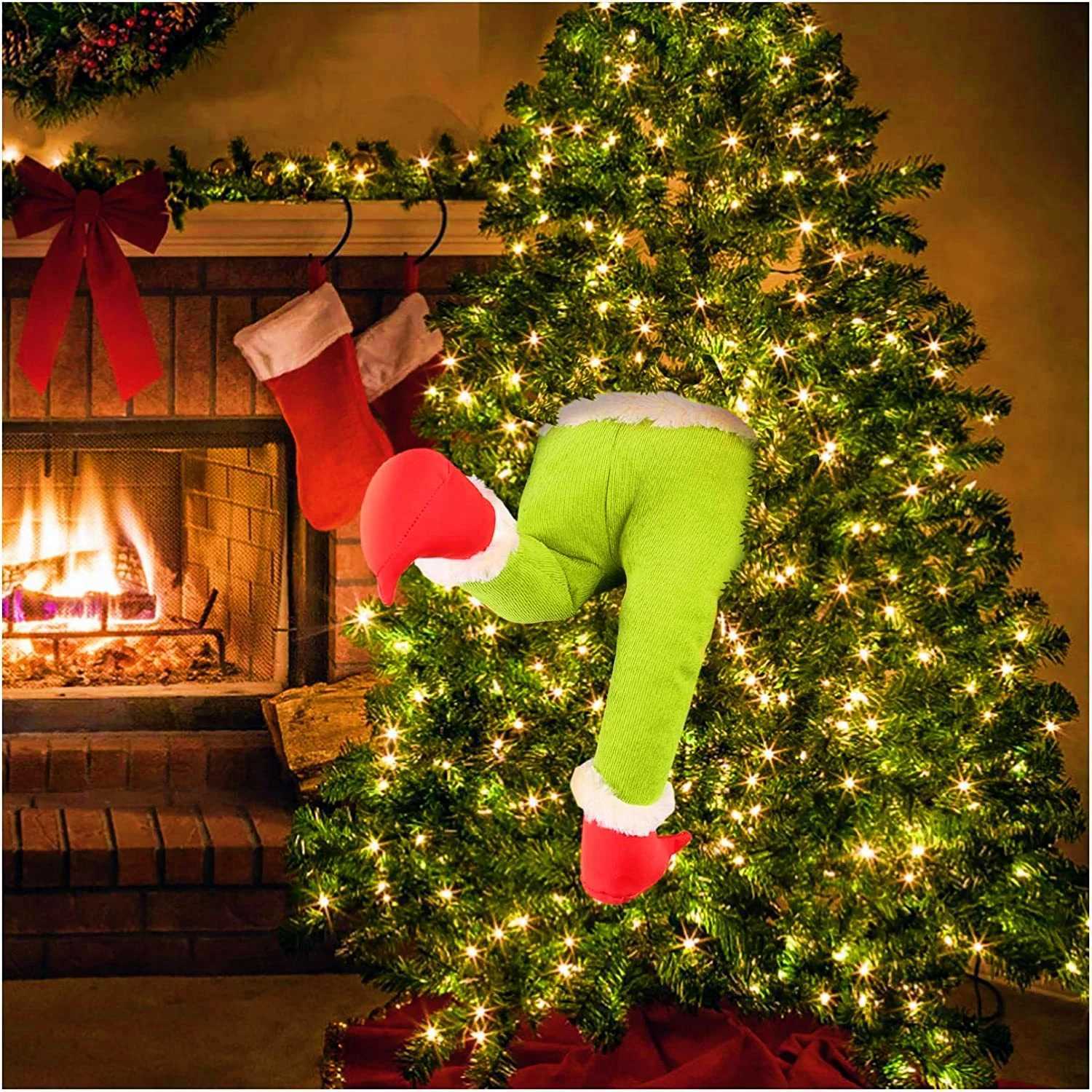 Christmas Tree Decorations Green Elf Legs for Xmas Tree Ornaments Stole Stuffed Plush Leg Toys for Xmas Tree Topper DecorXJ251101