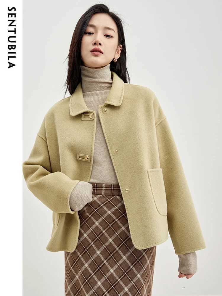 SENTUBILA 100 Wool Winter Coat Women 2025 Elegant Loose Double Sided Short Wool Jacket Big Pocket Female Outerwear W34O49736T251101