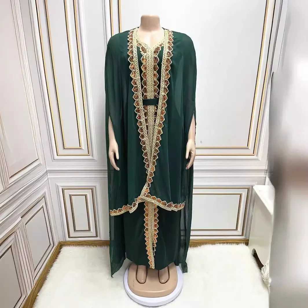Ele Abayas for Women Dubai 2024 slim womens dress 2-piece set chiffon chlorine Sve Ktan Plus size party sequin robe W250401