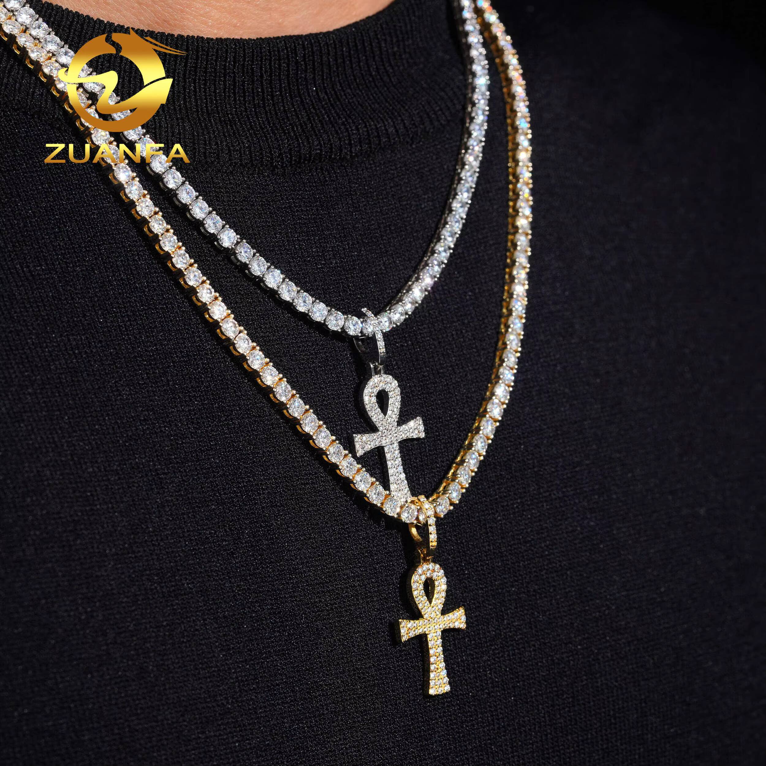 Ready to Ship Hip Hop Moissanite Cross Charms Diamond Jewelry Iced Out 925 Silver VVS Moissanite Cross Pendant GRA Certificate