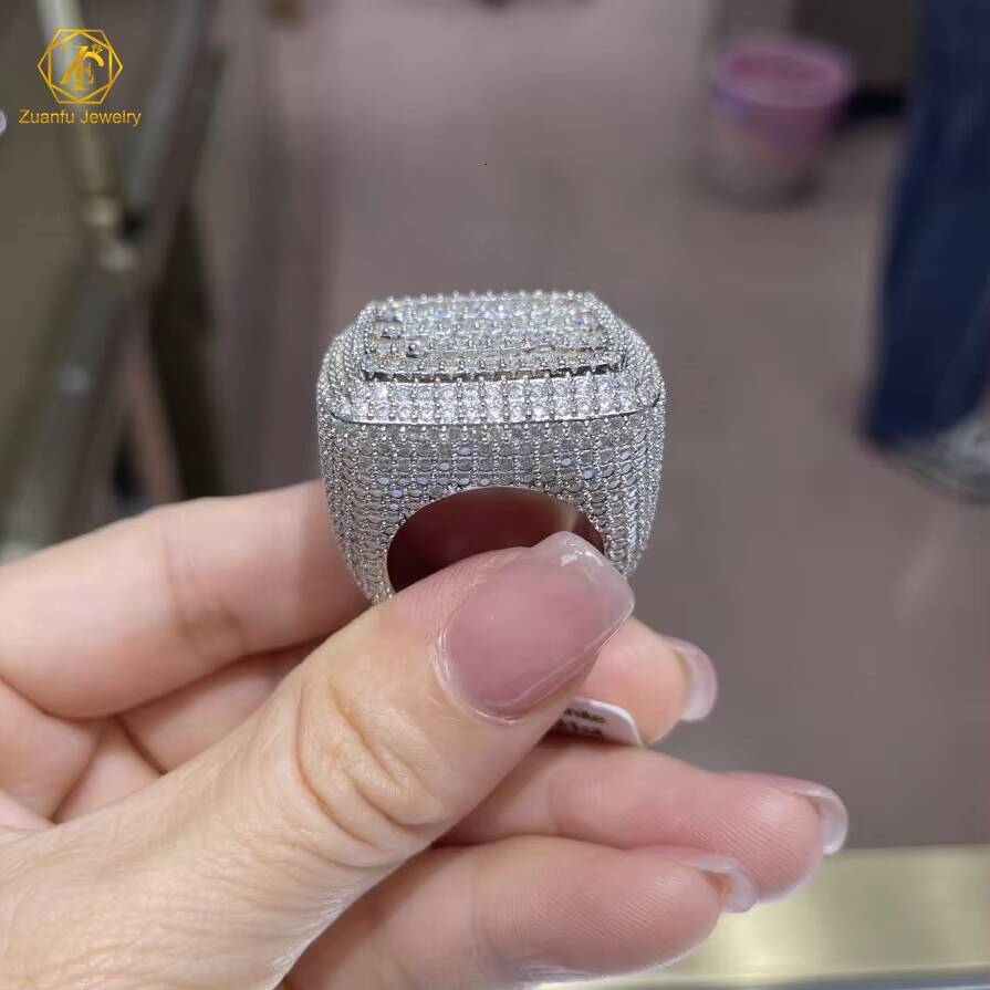 Cuban Jewelry Moissanite Hip Hop Ring 925 Sterling Silver Championship Ring baguette VVS Moissanite Diamond Men Ring