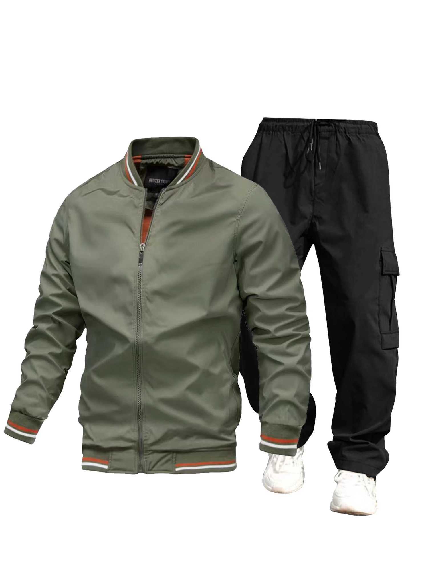 Mens sportswear spring and autumn sportswear set 2piece jacket cargo pants Mens fashionable sportswear size S2XLT251101
