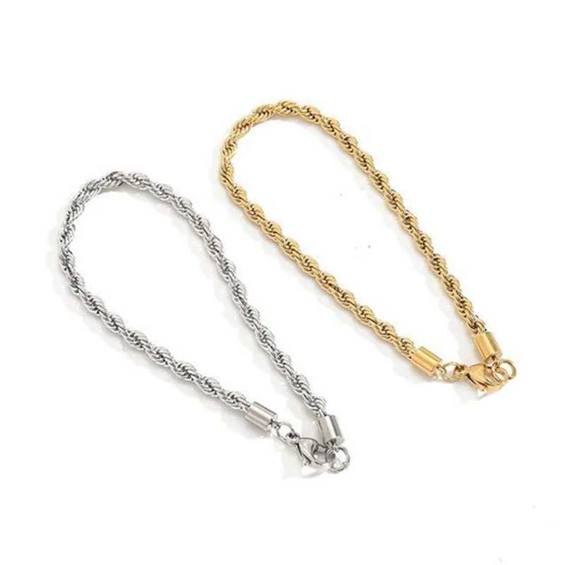 Simple Stainless Steel Rope Chain Bracelet 4MM Gold Womens Bracelet Minimalist Fashion Hip Hop Jewelry C048 Y250329