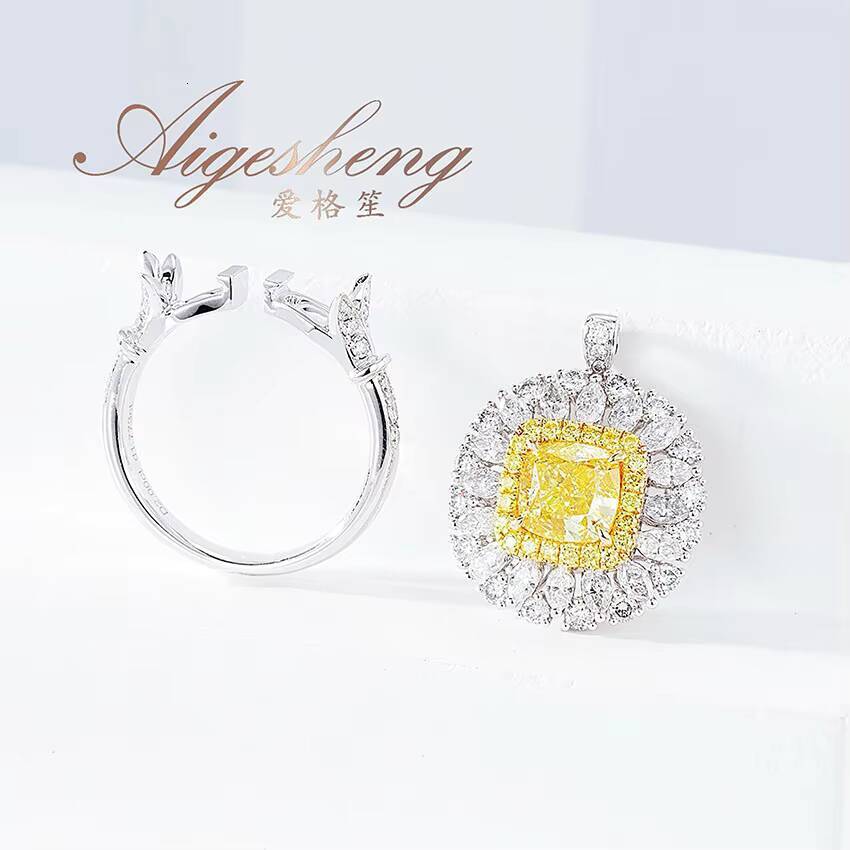 Aigesheng Jewelry 18K Real White Gold and Natural Water Drop Diamonds and Natural Yellow Diamond High Luxury Ring for Women