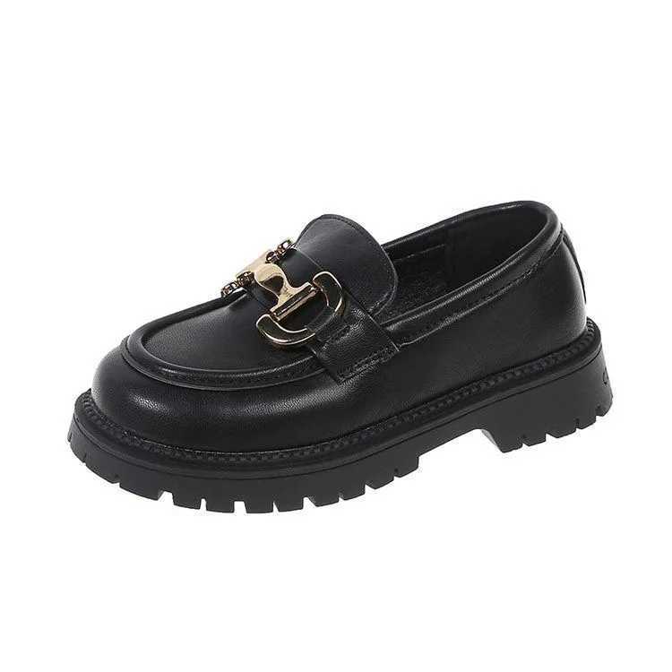 Girls Black Princess Shoes 2024 Spring and Autumn Soft Soles Nonslip Foreign Style British Performance LoafersT251101
