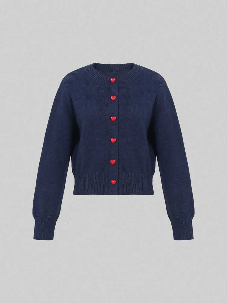 AutumnWinter New Arrivals HeartShaped Button Casual Relaxed Knit Cardigan Perfect for Autumn and WinterT251101
