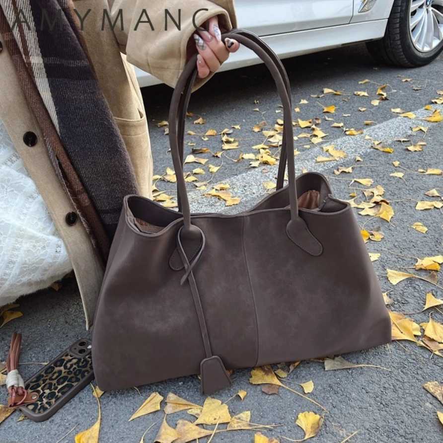 Winter Faux Suede Handbags Women England Style Solid Casual Totes Large Capacity Designer Shoulder Bags Lady Retro Female BagsW251101