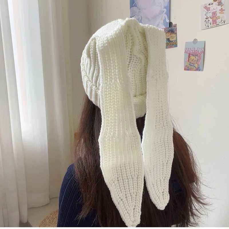 Rabbit Ears Knitted Woolen Hat Winter Thick and Warm Lambhair Ski Mask Beanie Hat for Women Balaclava Mask Beanies for WomenXJ251101