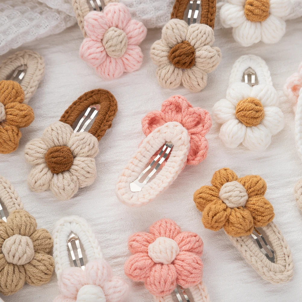 8 pieces/batch of Korean handmade sunflower hair clips suitable for babies and girls crochet hair clips high-quality and safe knitted childrens hair b