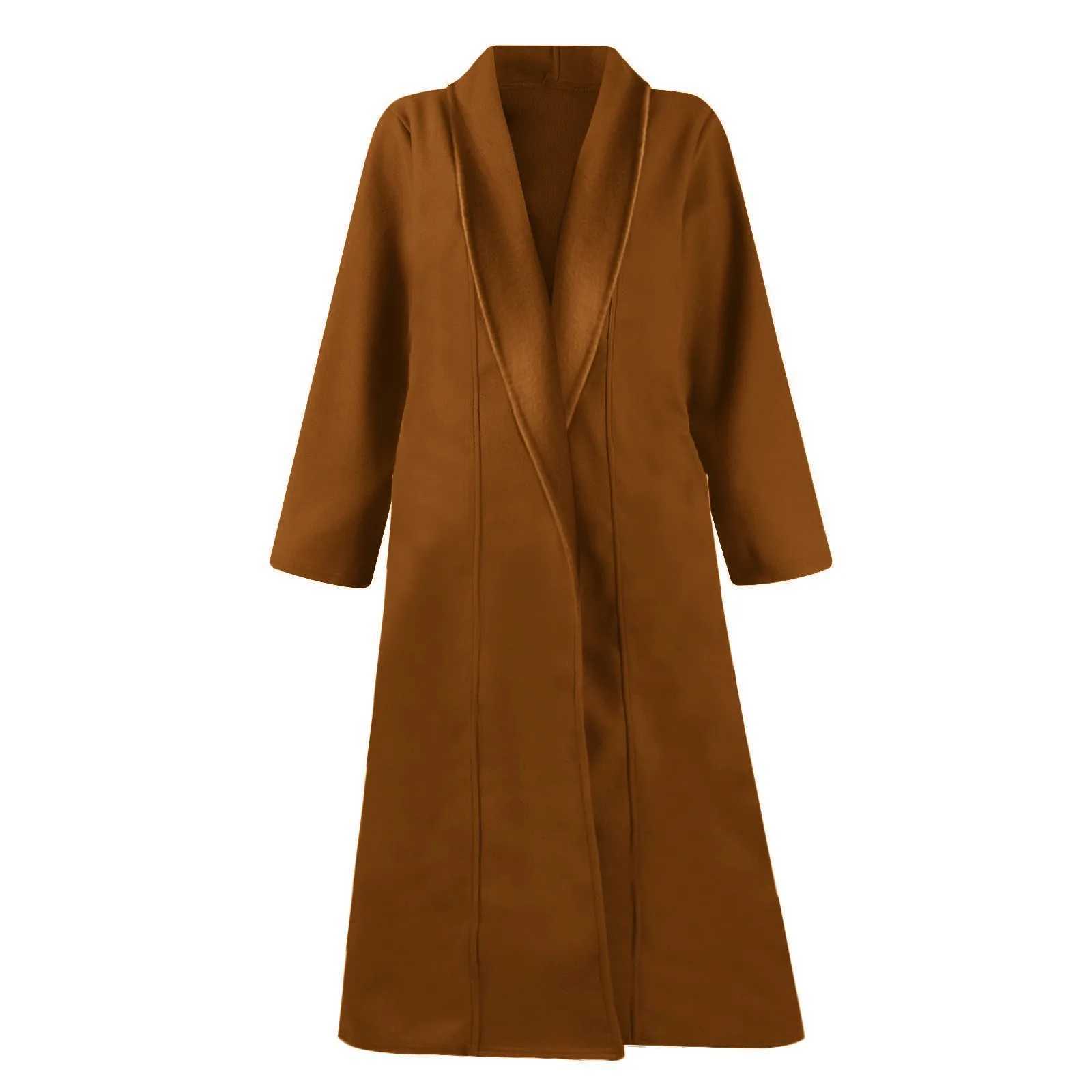 Women Fashion Woolen Coat Long Sleeve Lapel Blends Jackets Autumn Winter High Street Outerwear Midi Trench CoatT251101