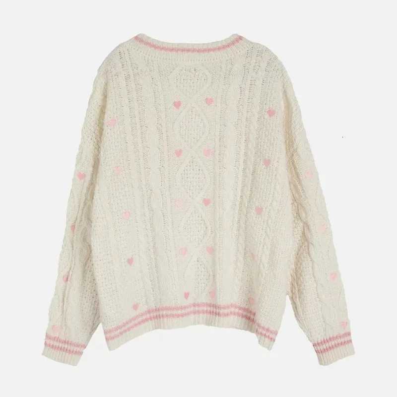 Women Sweaters Cardigan Long Sleeve Vneck Knitted Coats Lady Embroidered Heart Outerwear Autumn Winter Female Chic KnitwearT251101