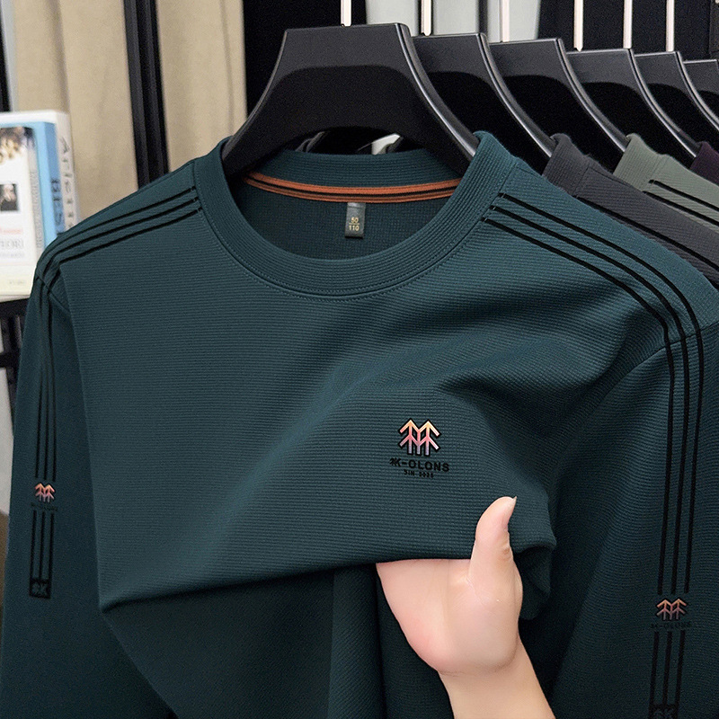 Middle-aged Men's Spring And Autumn New Heavyweight Crew Neck Long Sleeve T-shirt Loose Casual Base Shirt Designer T-shirt Dropshipping Dad'