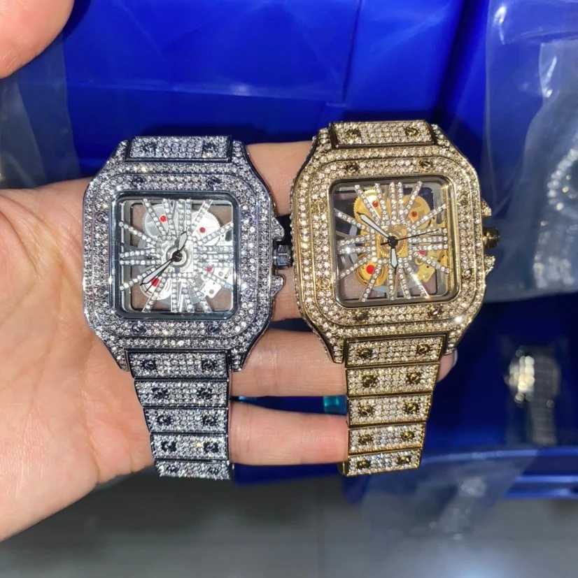 THE BLING KING Iced Out Men Square Dial Quartz Luxury Brand Automatic Wrist es Skeleton Clock Hiphop RelogioW251031