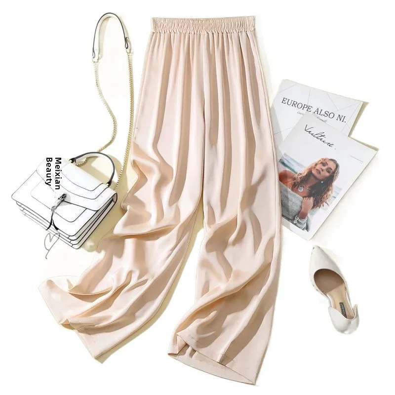 Womens High Ice Silk Draped Bell Bottoms Slim Fit Straight Leg Pants Smooth Acidic Silk Face Trousers Spring Summer Autumn250324