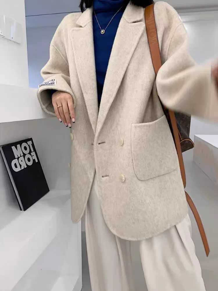 2025 Autumn WinterWomens Woolen Coats Loose Casual Double Breasted Retro Doublesided Jacket Office Lady OuterwearT251101