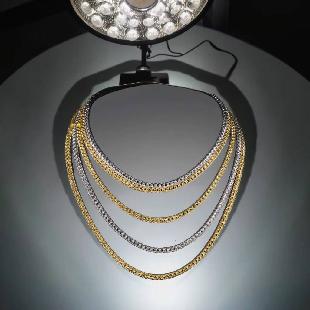 European American HipHop 4mm Stainless Steel Reversible Link Chain S925 Silver Moissanite Clasp Chokers Necklaces Gift